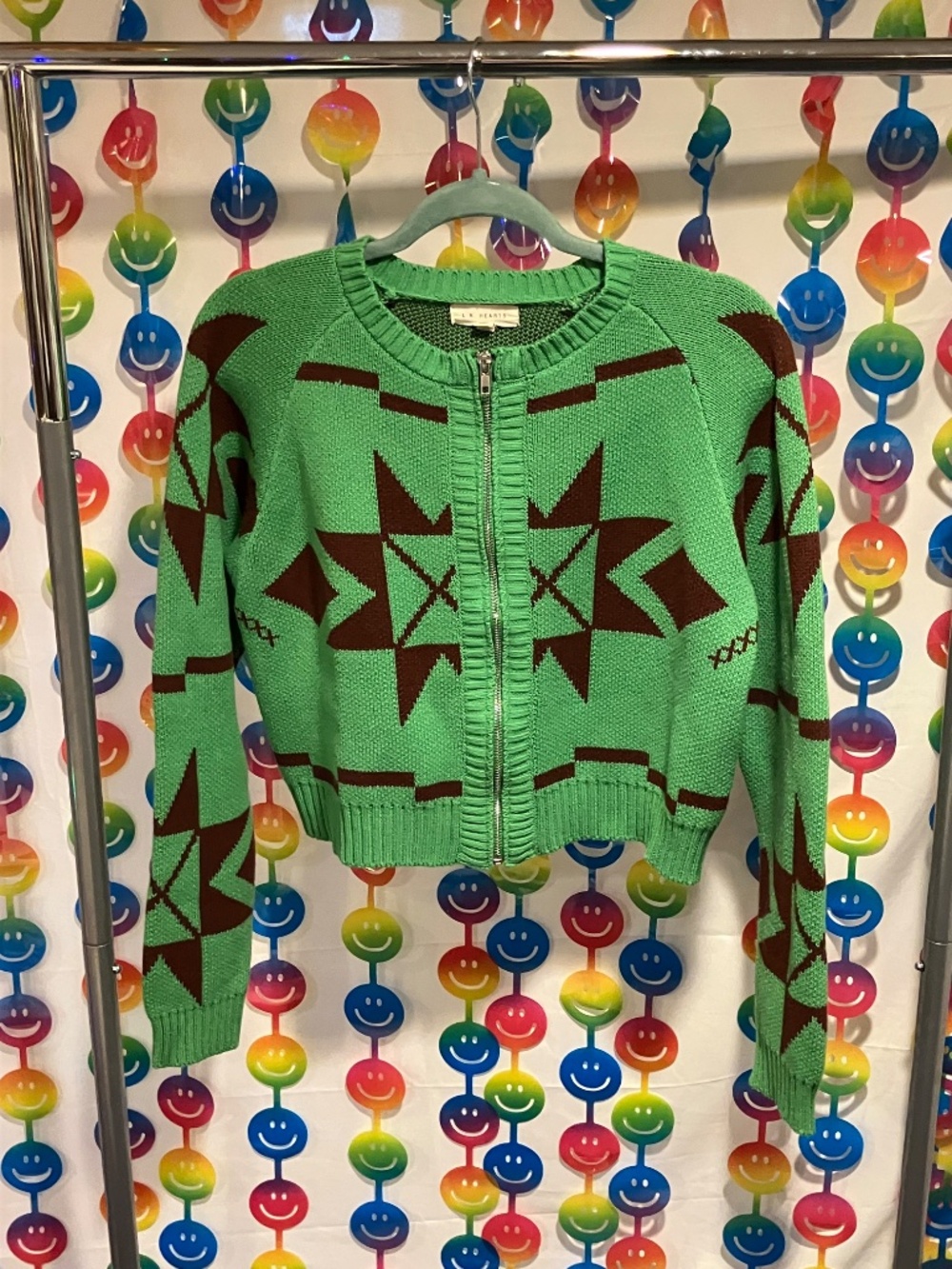 L.A. Hearts Geometric Knit Zip Cardigan Sweater (Large) - Picture 2 of 10
